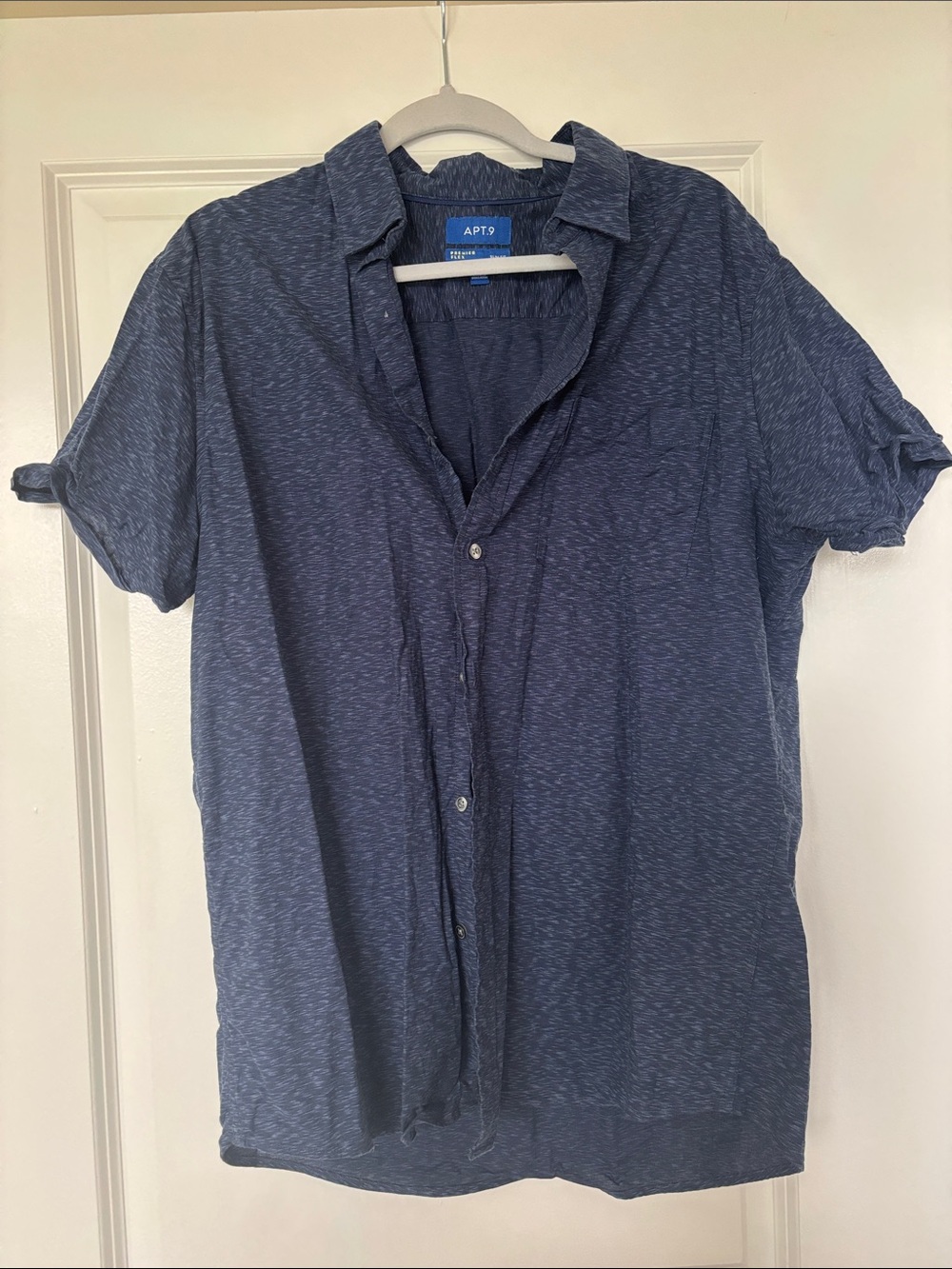 Apt. 9 Navy Heather Short Sleeve Button-Down Shirt